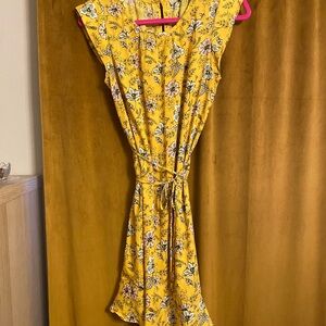 LOFT Yellow Floral Midi Dress
